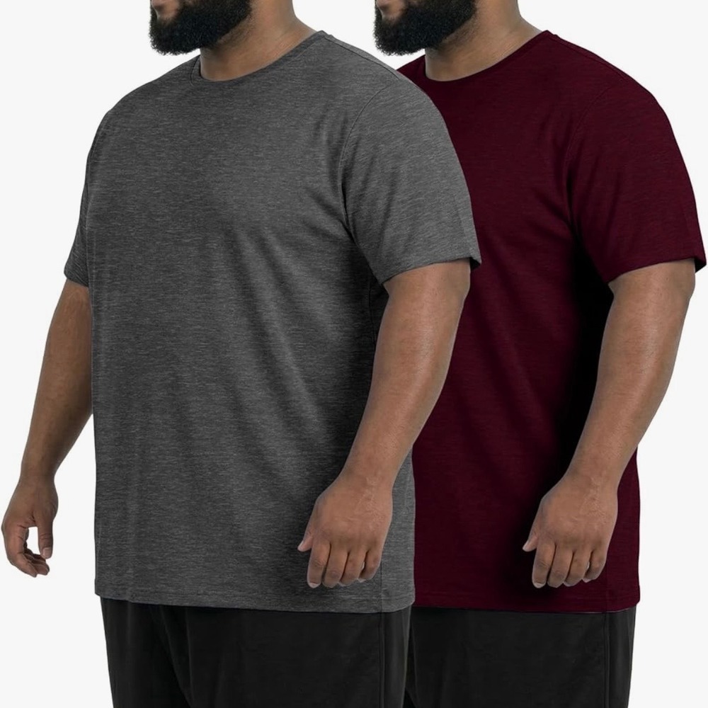Feiersi Men's Stretch Short Sleeve T-Shirt 2-Pack Dark Grey/Wine Red – Size 3XL